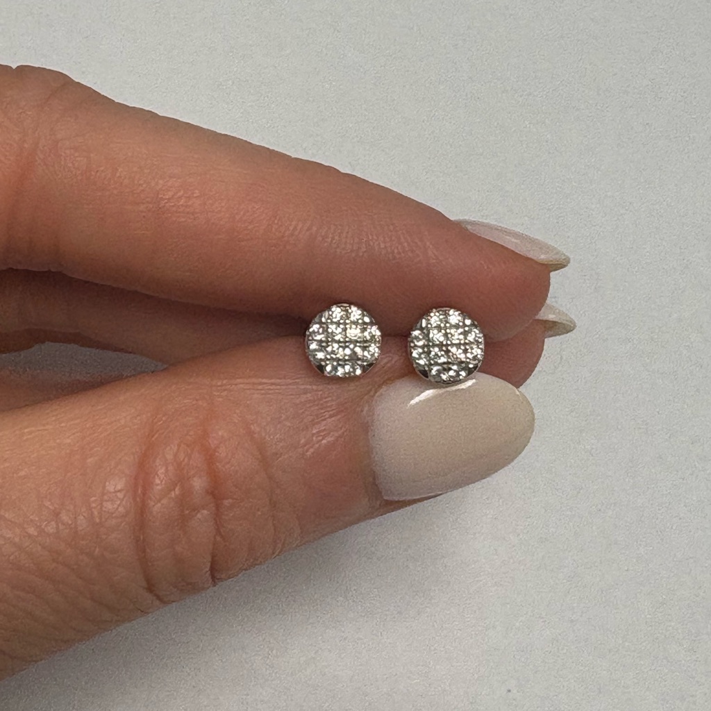 Suzy Levian Sterling Silver White Cz Silver Cluster Stud Earrings Nwt